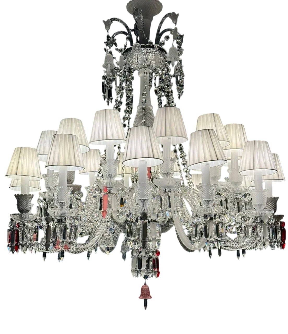 Люстра хрустальная дизайн Baccarat D110x125см прозрачная + вставки коралловые